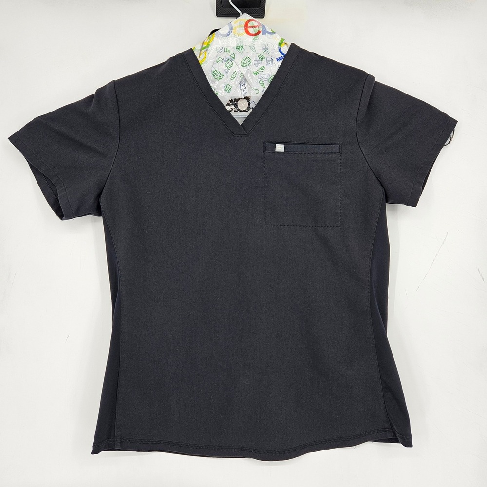 Fabletics Scrub Top Womens Small Black Short‎ Sleeve Uniforms Healthcare